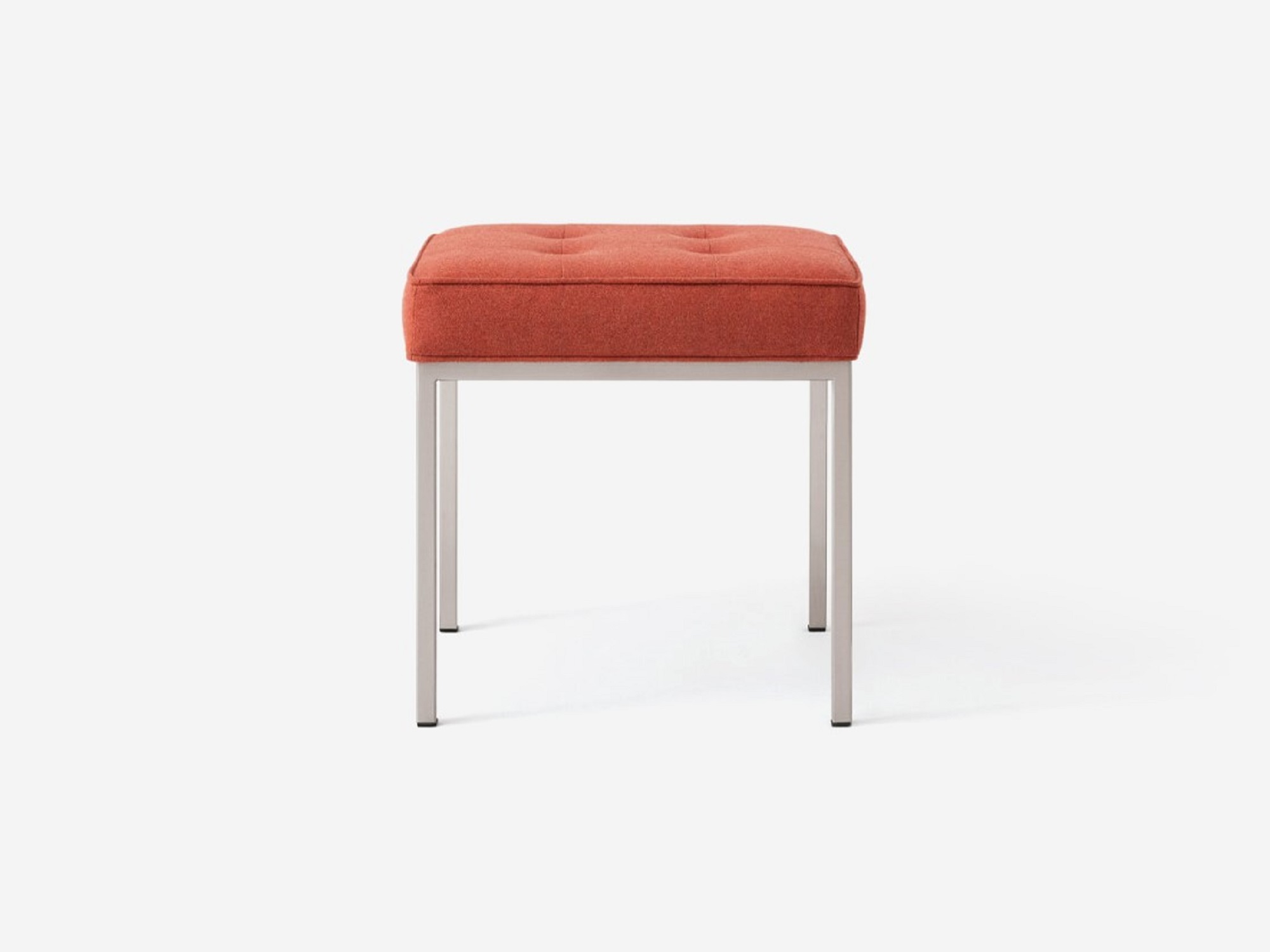 Front view of the Bank fabric stool with red seat and stainless steel base